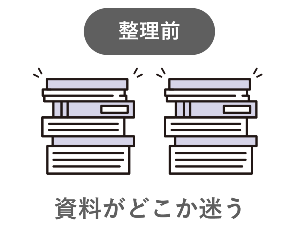 山積みの資料(整理前)